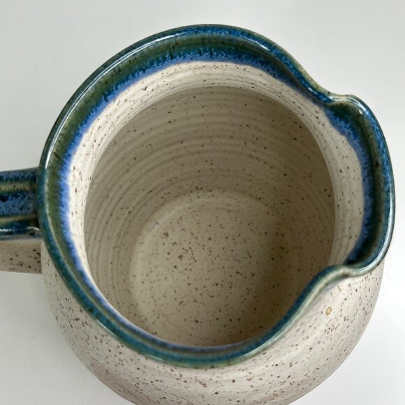 Russell Wood Speckled Ceramic Pitcher With Hand-Painted Floral Design & Blue Rim - Picture 6 of 10
